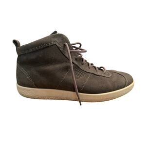 ECCO Soft 1 High Top Sneakers Mens Sz 43 EU 9-9.5 US Gray Nubuck Leather Trainer
